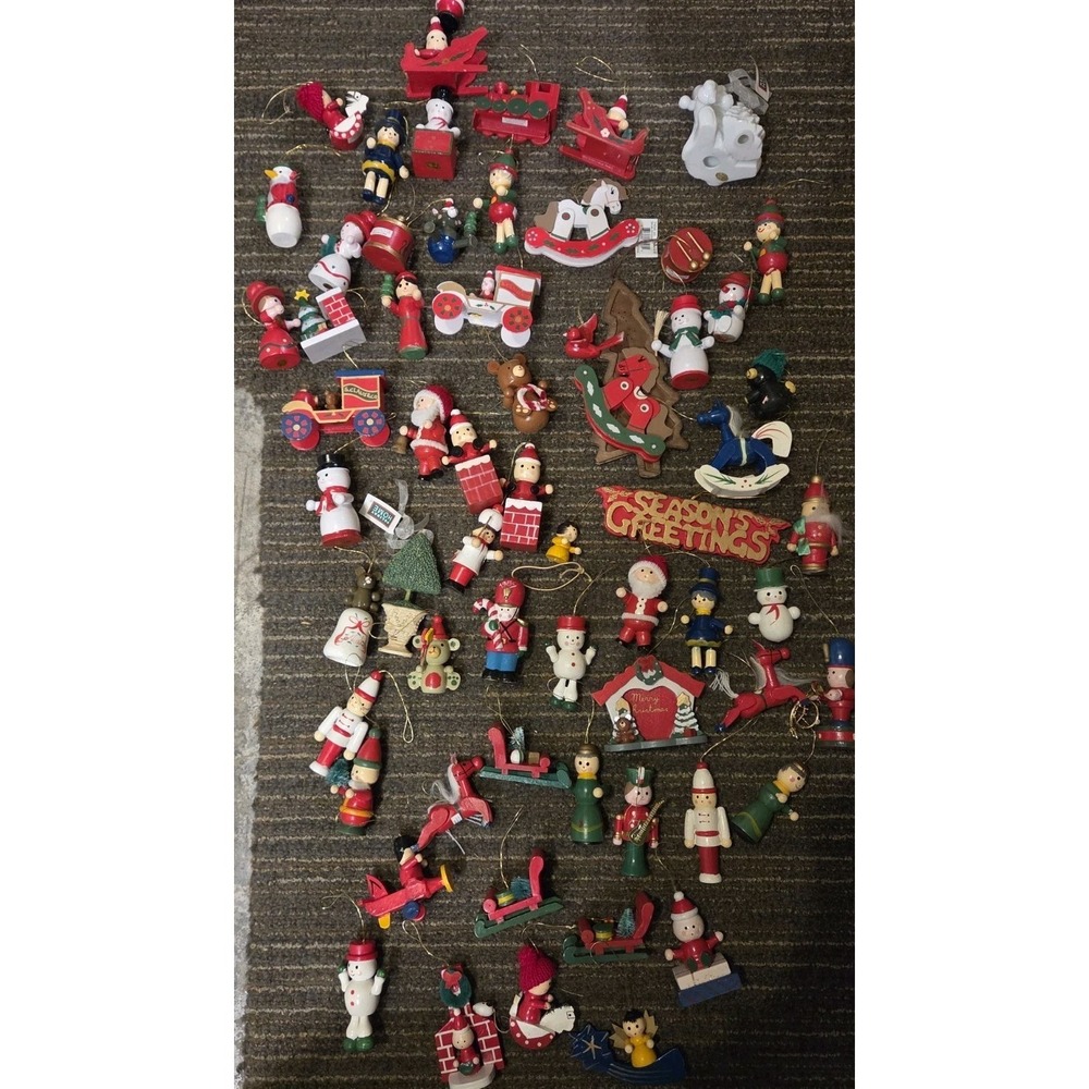 Vintage Small Wooden Christmas Tree Ornament Hand Painted Lot of 50+